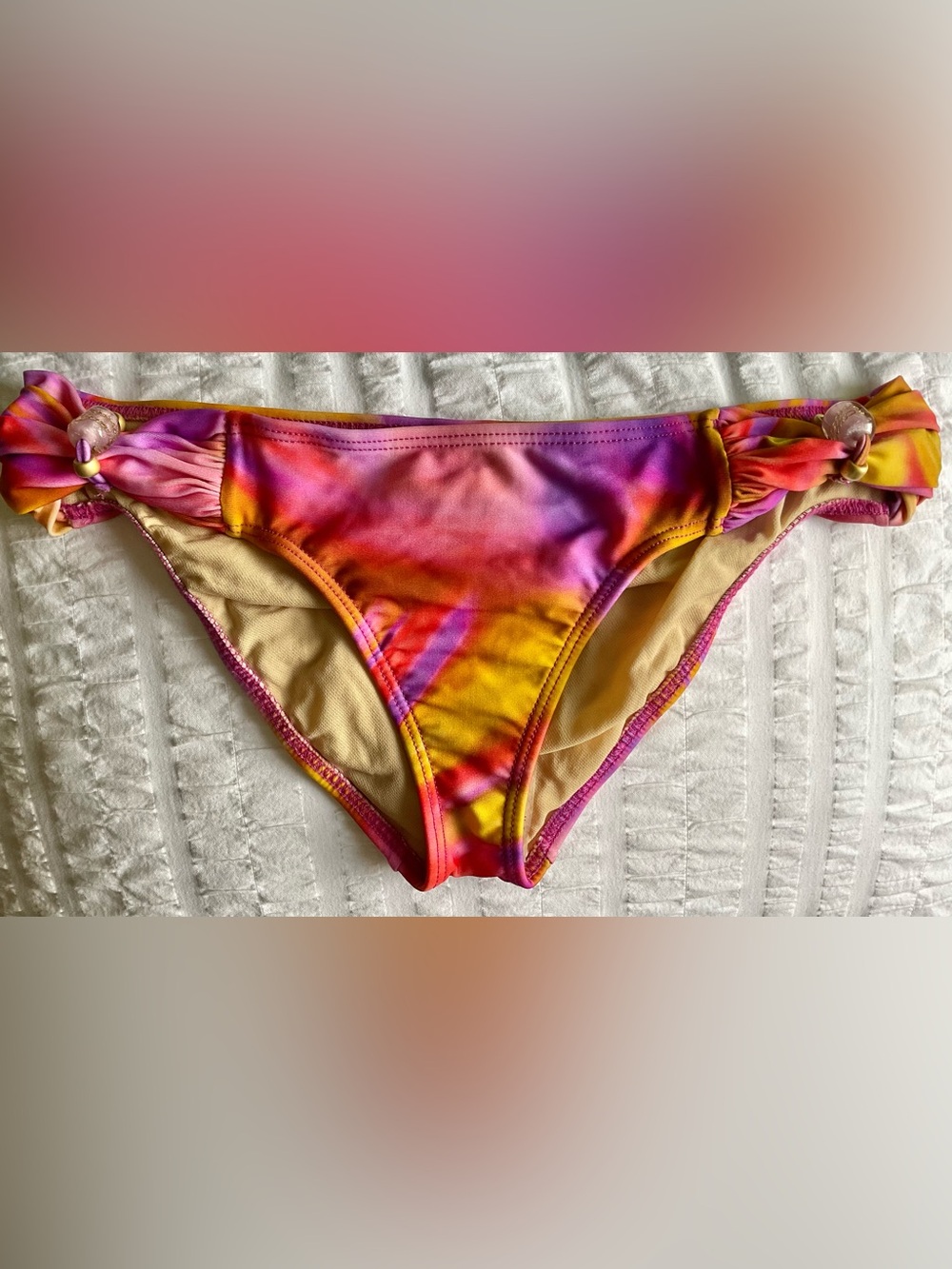 Luli Fama Dreamsicle Beaded Full Bikini Bottoms Size Small NWOT